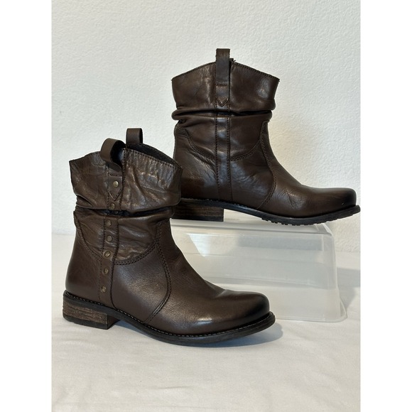 TaraM Womens Laree Brown Leather Slouchy Studded Ankle Boots Sz 39 - Picture 1 of 8